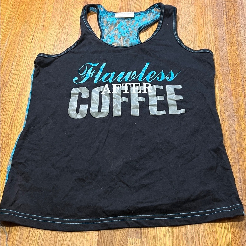 Bobbie Brooks Women Medium Black Teal Flawless‎ After Coffee Racerback Tank Top